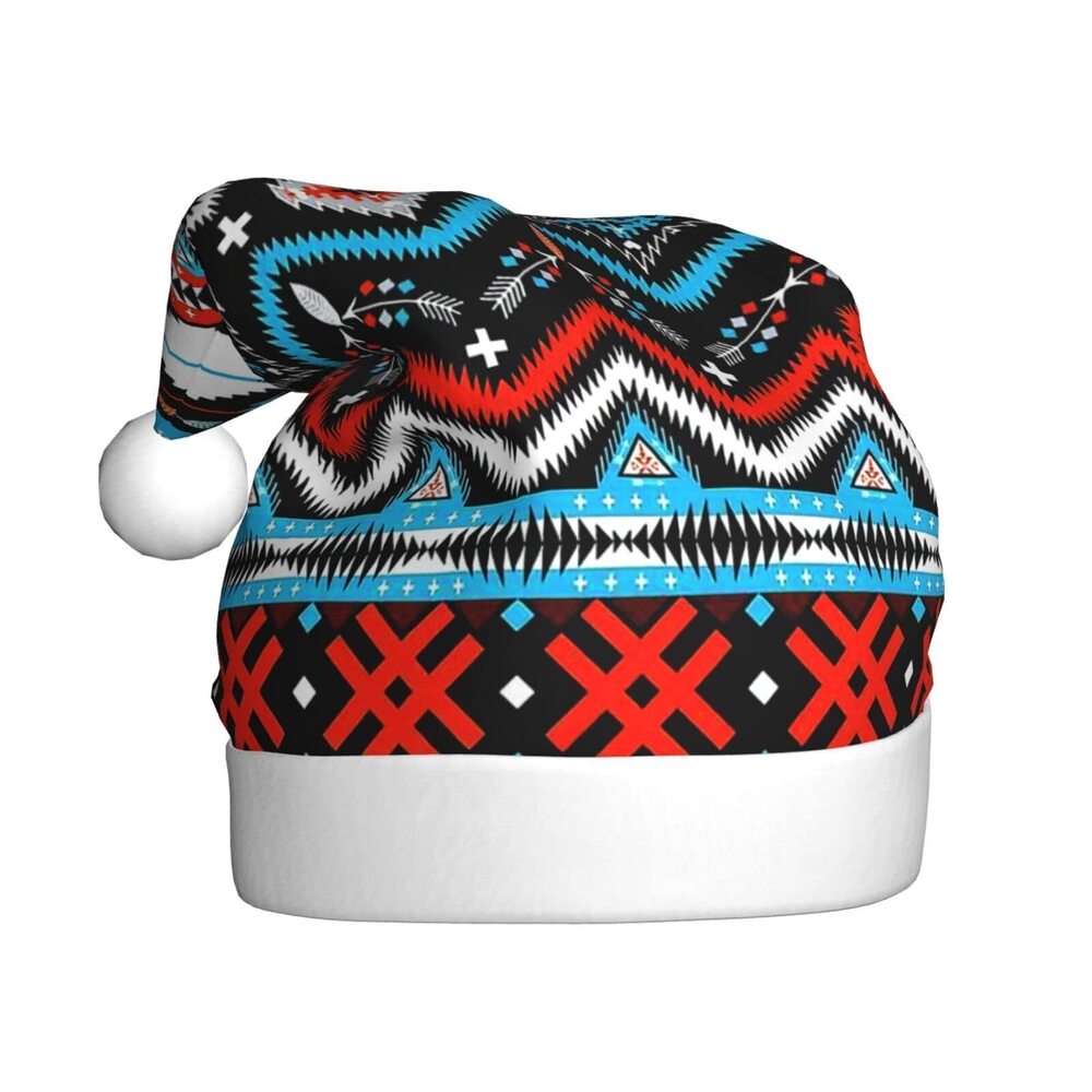 3185 Native American Tribal Plush Santa Hat Unisex Christmas Hat